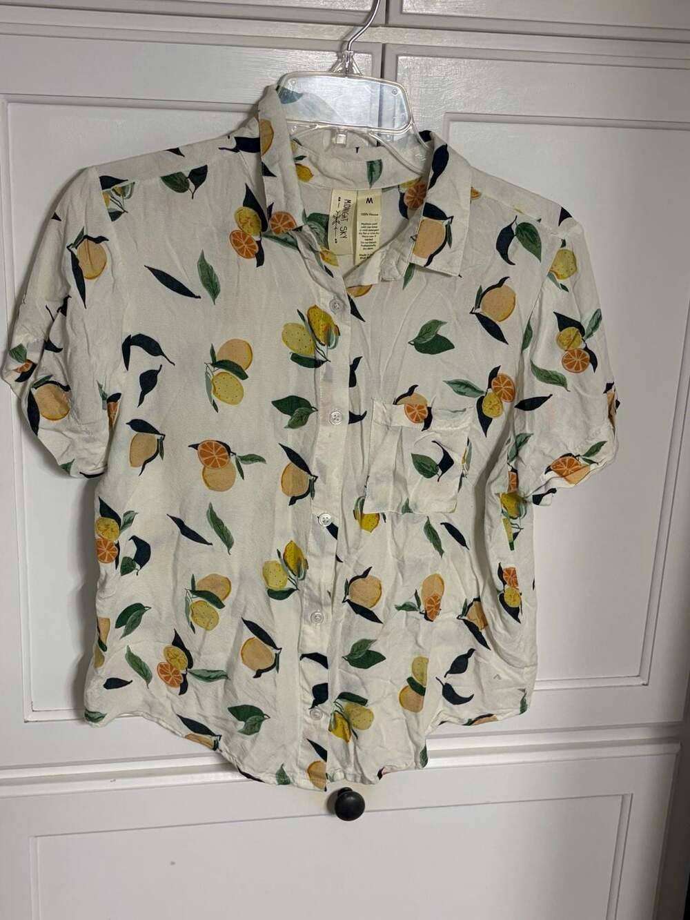 Midnight Sky Lemon and Citrus Print Short Sleeve Button Down Shirt
